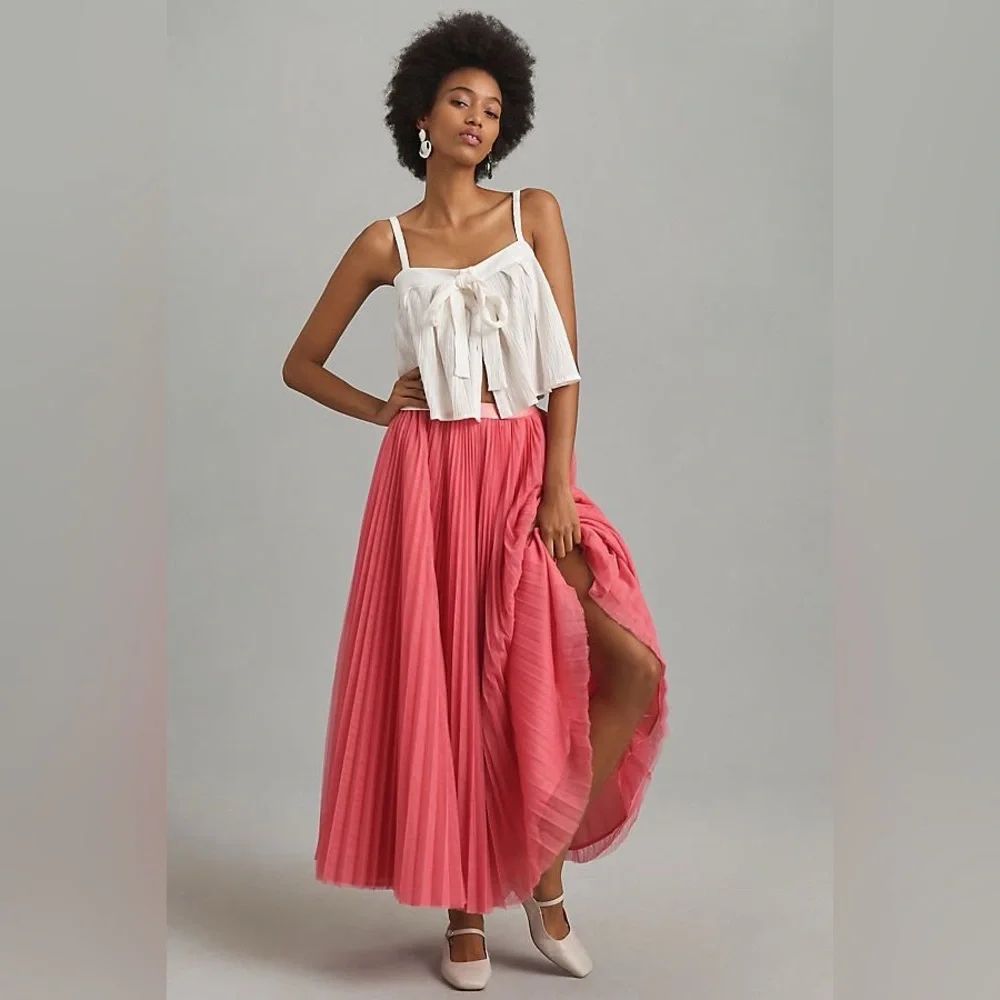 Anthropologie Hutch Pleated Tulle Midi Skirt - Picture 4 of 15